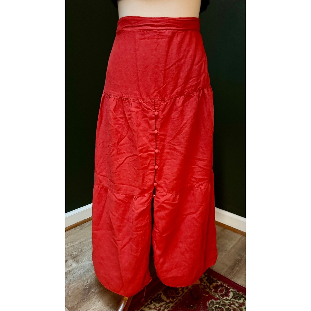 Japna Red Button Front Tiered Bohemian Maxi Skirt Women's Size XL‎